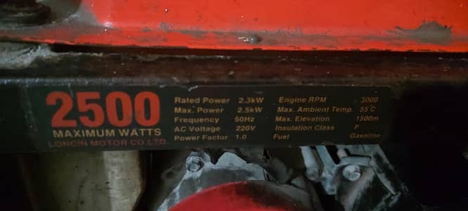 Loncin 2500 watt Gas & petrol Generator for sale