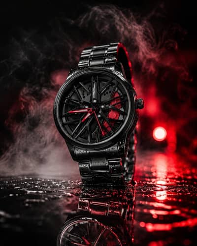 Stylish Black Luxury Watch – Sports Car Rim Design