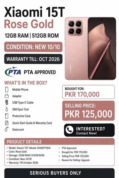 Xiaomi 15T 12/512 | PTA Approved |Warranty Oct 2026 | 10/10 Condition