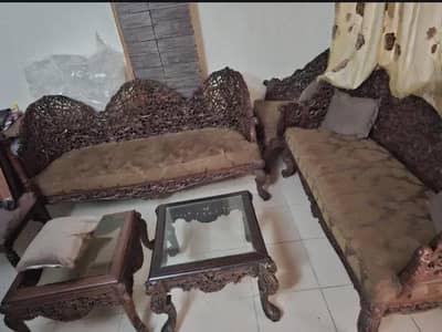 wooden cane solid sofa set antique benth berh rattan sheesham wooden