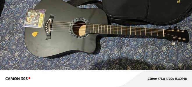 black Acoustic guitar with bag & strings & picks - excellent condition