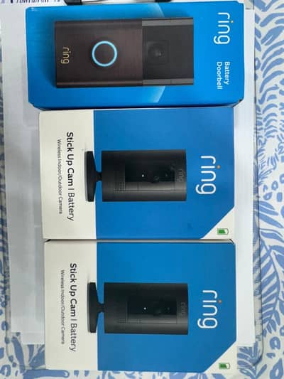Wireless CCTV cameras (2 stick up cameras +One door bell ) brand Ring