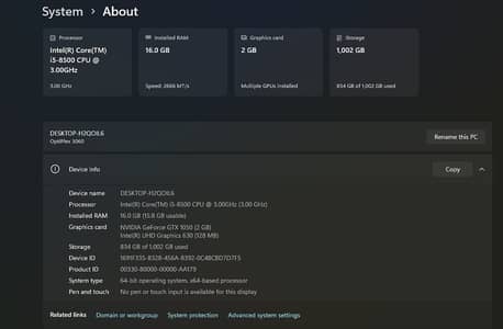 Dell 3060 i5 8th Gen Gtx 1050
