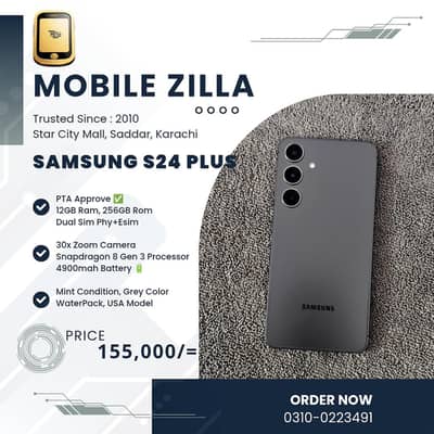 Samsung S24 Plus, PTA Approve, Dual Sim, WaterPack, MOBILE ZILLA