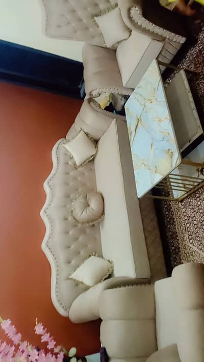 5 seater king soze sofa set and 6 seater marble dining