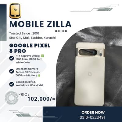 Google Pixel 8 Pro, Official PTA Approve, White Color, MOBILE ZILLA
