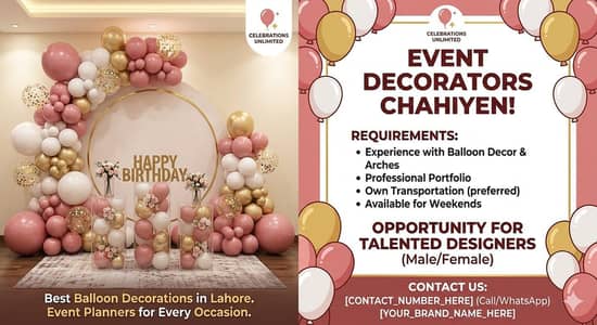 Female Birthday Decorator Required On-Demand