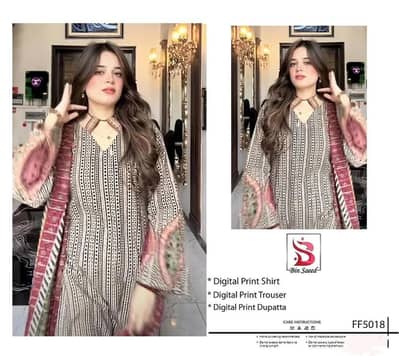 Digital print lawn suit women pink beigi patterned dupatta