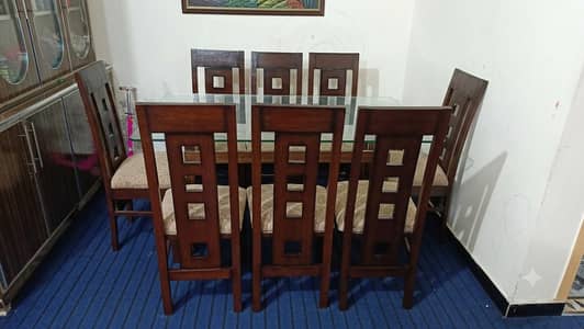Premium 8 Seater Wooden Dining Table Set with Heavy 10mm Glass Top