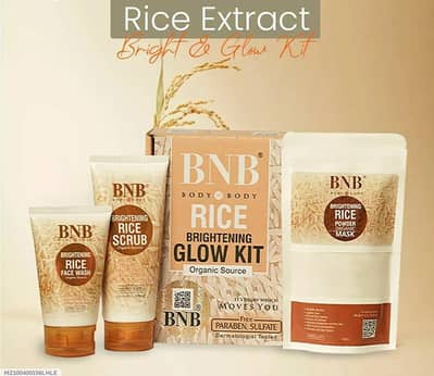 Rice Extract brightening skin glow kit for all skin types.