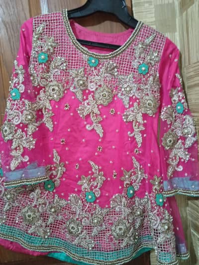  Fancy Embroidered Maxi Dress – Pink & Sea Green | Party Wear