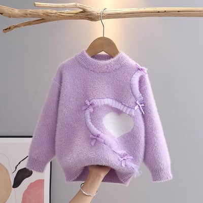 Girl Valvet sweater pink purpal white round neck winter kid 3-6y