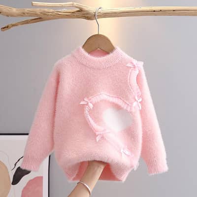 Girl Valvet sweater pink purpal white round neck winter kid 3-6y