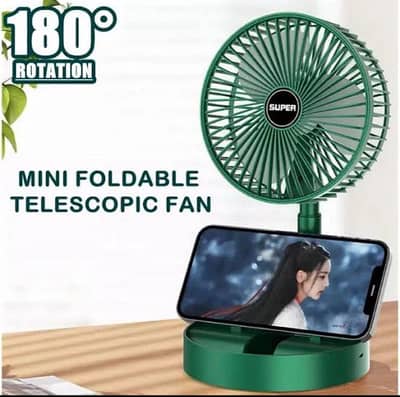 Mini Foldable Telescopic Fan Green 180° Rotation Portable Rechargeable