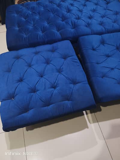 Royal Blue Tufted Sofa Set (3+1+1) - Good Condition