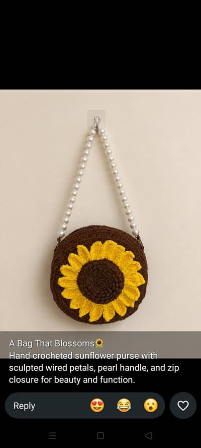 Elegant Handmade Crochet Sunflower Handbag for Ladies Available