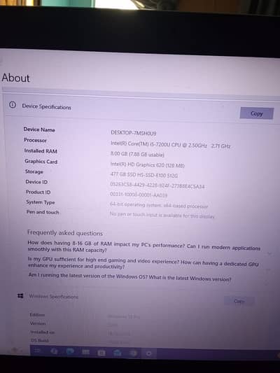 LENOVO CORE i5 7th Genration 15.5 INCH Display