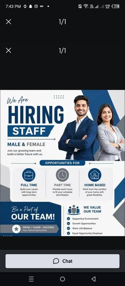 we are hiring staff male and female