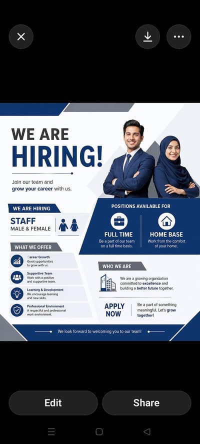 We are hiring staff male and female