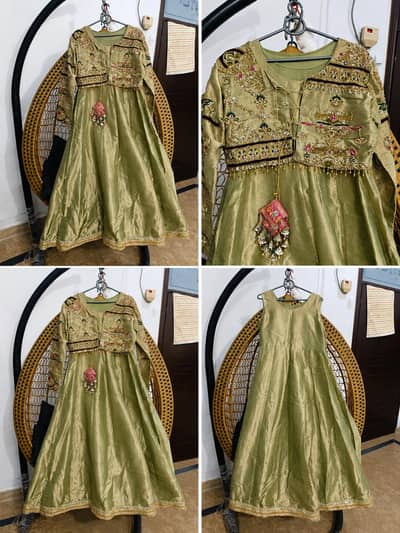 Elegant Olive Green Party Wear Dress for Girls
