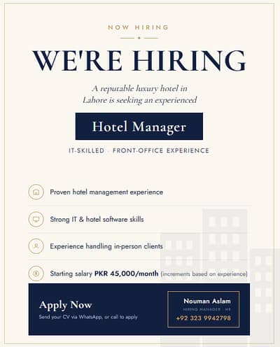 Hotel Manager (IT-Skilled / Front-of-House Experience)