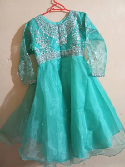 Fancy embroiderd organza frock 2 piece turquoise -kids and girls