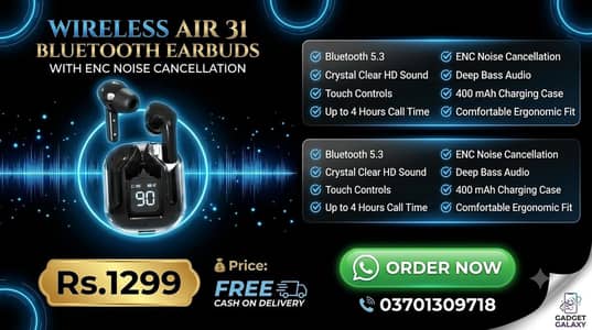WIRELESS AIR31 BLUETOOTH EARBUDS WITH TUCH CONTROL