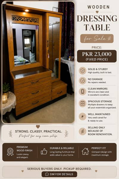 Wooden Dressing Table For Sale