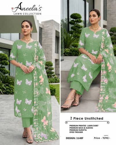 Aneela's 2 Piece embroided butterfly print