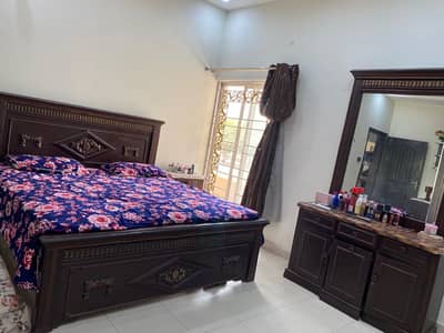 King size solid wooden bed with side table & Dressing table