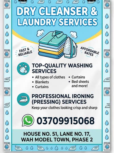 Dry clean & laundry services  washing & pressing.