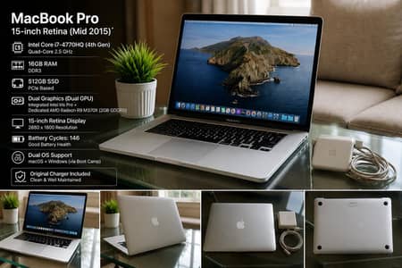 Apple Macbook Pro 15` Retina Mid-15 core i7 16GB ram 512 GB Dual GPU
