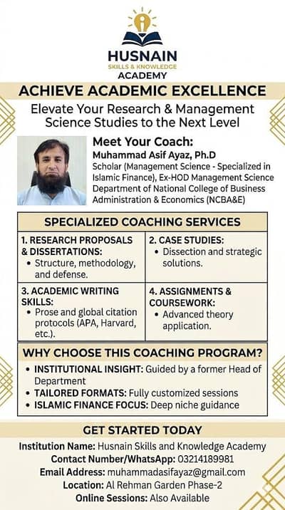 Consultancy in academic writing and tuition of management science subj