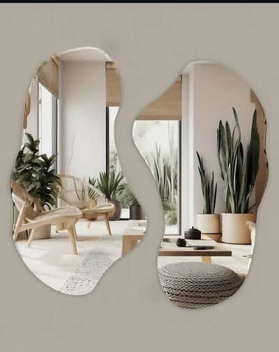 Modern assymetrical irregular shape mirror duo - Boho decor