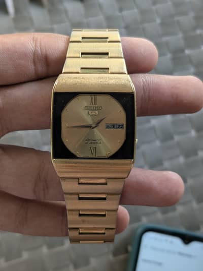 Seiko 5 Champagne Dial Gold Tone Watch