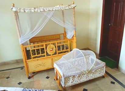 Wooden Baby Cot with Mosquito Net and Baby Cradle