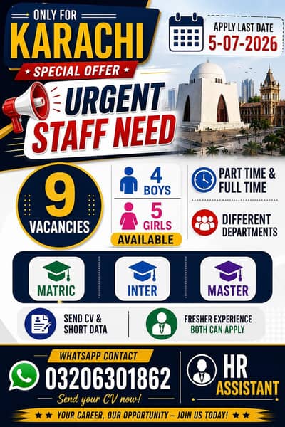 Urgent Staff Need contact me on WhatsApp