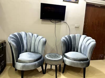 2 sofa chairs, 1 cofee table  with covers