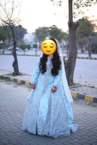 Sky Blue Bridal Maxi for Sale, Heavy Embellished Nikkah & Walima Dress