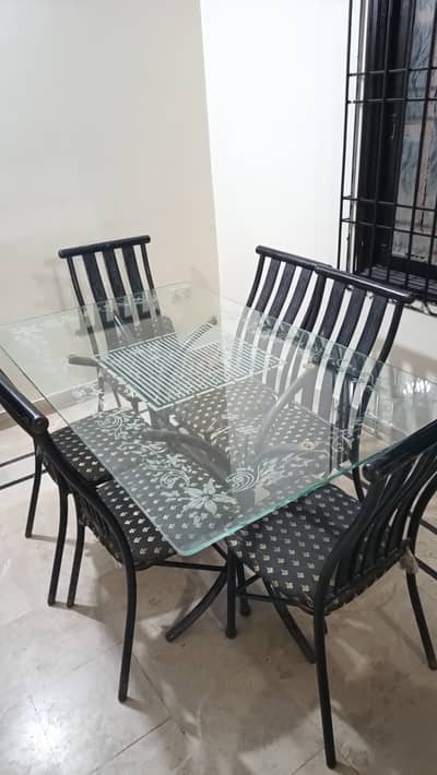 6 Seater Glass Top Dining Table Set for sale