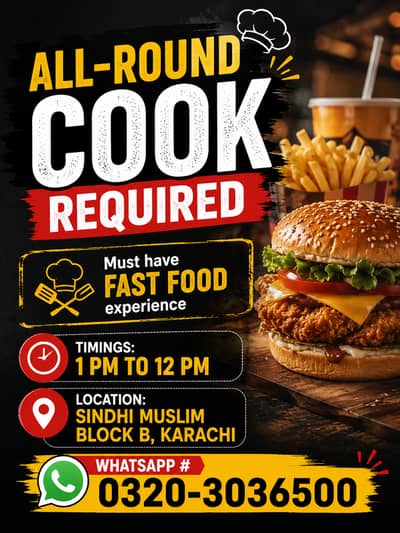 COOK REQUIRED WITH FAST FOOD EXPERIENCE