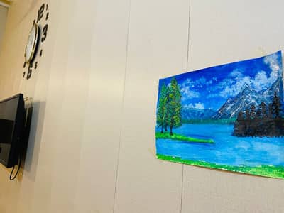 12x12 Handmade Mountain Lake Canvas Painting | Blue Landscape Art