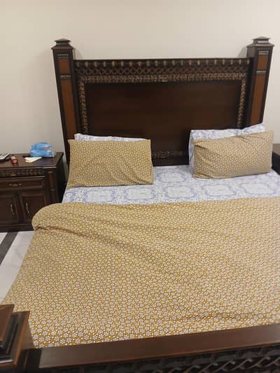 Wooden Bed With two side tables