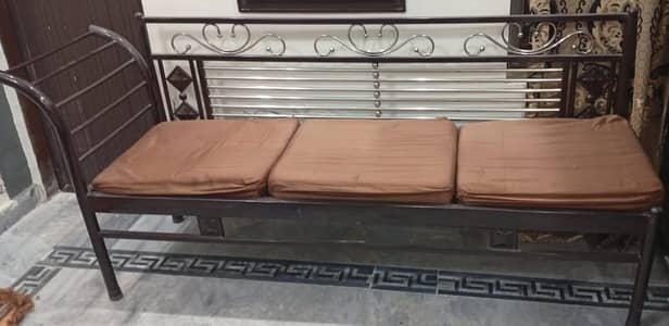 3-Seater Iron Sofa with Extra Cushions – Strong & Durable