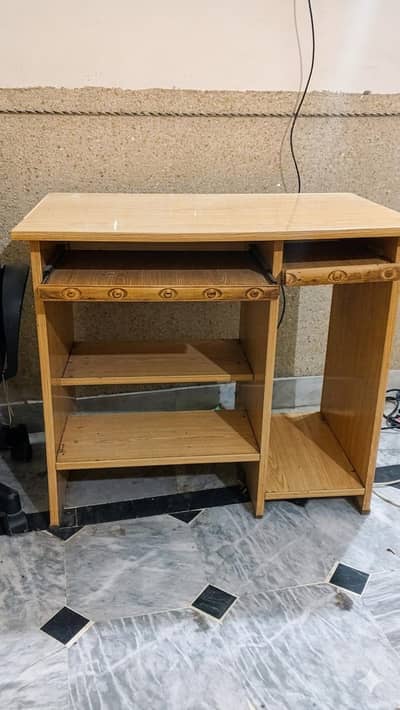 Wooden PC Desk with CPU Shelf & Keyboard Slide-Out