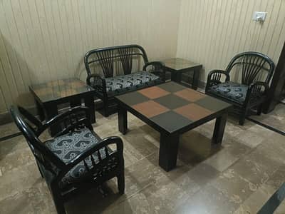 sofa set with center table,side tables and led cabinet