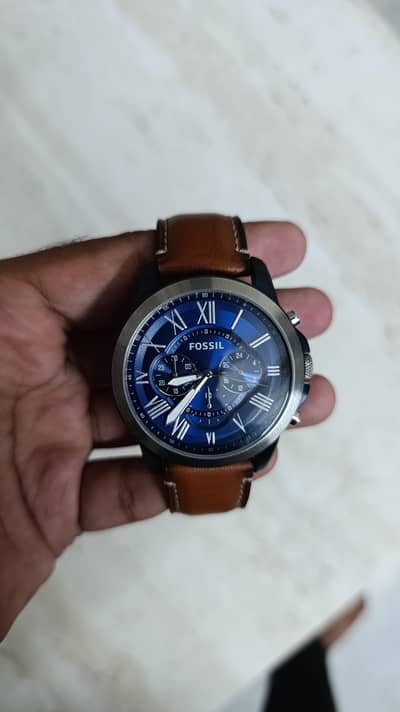 Fossil Grant Chronograph Watch - Blue Dial & Brown Leather (New 10/10)