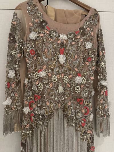 Pink net full heavy handwork long shirt