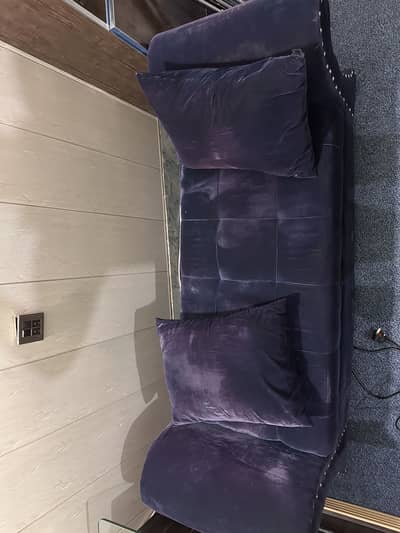 Luxury Velvet 2-Seater Sofa – Dark Purple /blue | Excellent Condition
