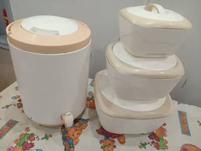 plastic and steel hotpots and lunch carrier with water cooler